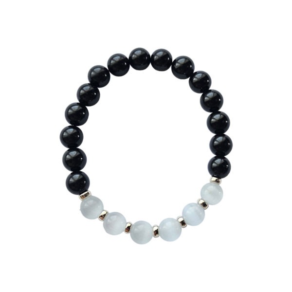 Turmalin mit Selenit Armband (Silber-Ringe)