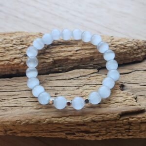 Armband Selenit mit Silberwürfel 8mm kaufen Schweiz Online Love Spirit Shop