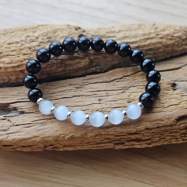 Turmalin mit Selenit Armband (Silber-Ringe) – Bild 2