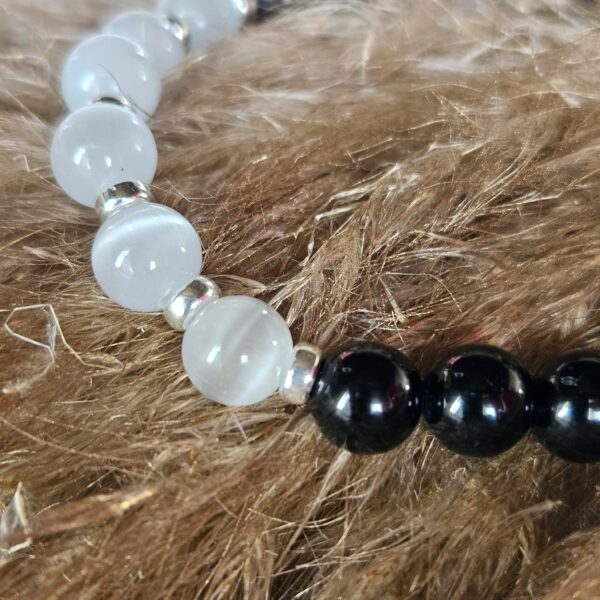 Turmalin mit Selenit Armband (Silber-Ringe) – Bild 4