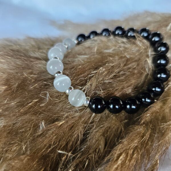 Turmalin mit Selenit Armband (Silber-Ringe) – Bild 3