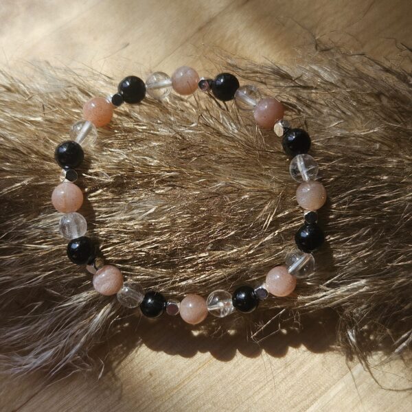 Turmalin, Sonnenstein und Bergkristall Armband – Bild 2