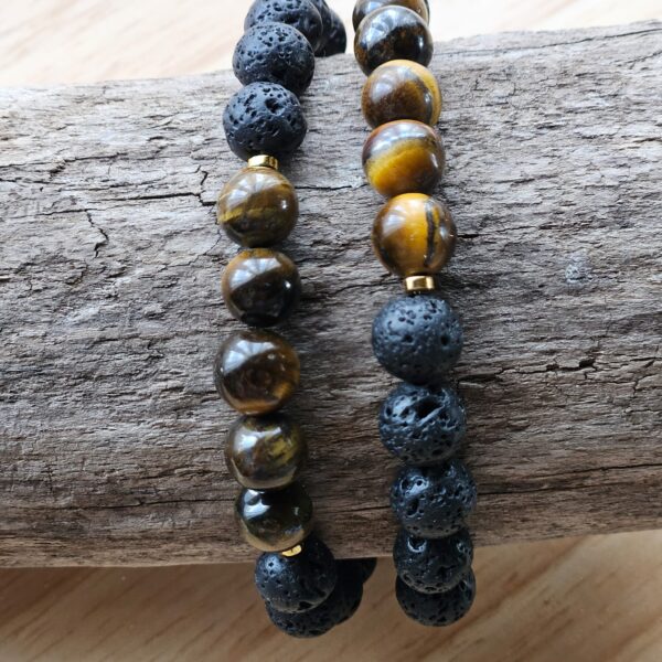 Handgefertigtes Doppel-Armband „Tigerauge-Vulkan“ – Bild 2