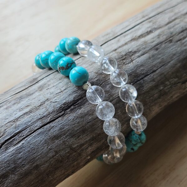Handgefertigtes Doppel-Armband „Bergkristall-Türkis“ – Bild 3