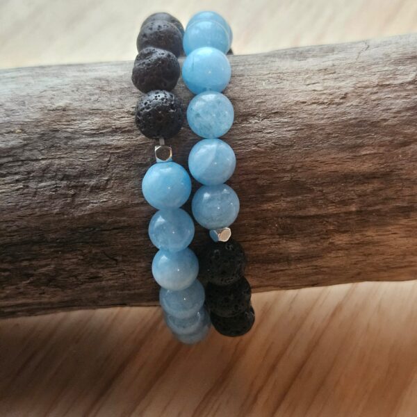Handgefertigtes Doppel-Armband „Vulkan-Aquamarin“ – Bild 2