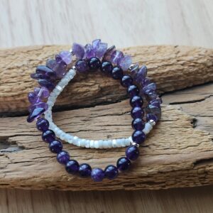 Doppel-Armband Amethyst mit Heishi-Muschelperlen