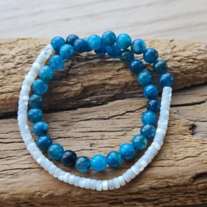 Doppel-Armband Apatit mit Heishi-Muschelperlen