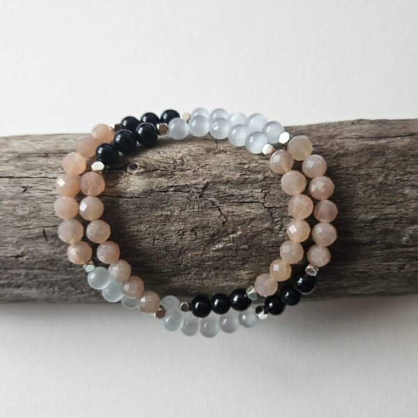 Handgefertigtes Doppel-Armband „Selenit-Sonnenglanz“