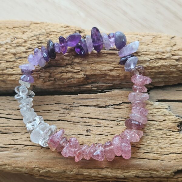 KIDS Armband Amethyst Rosenqaurz und Erdbeerquarz