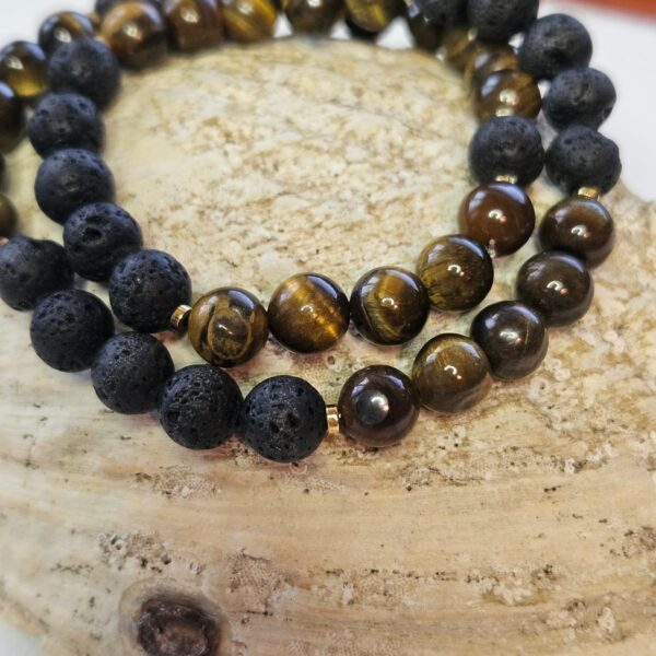 Handgefertigtes Doppel-Armband „Tigerauge-Vulkan“ – Bild 3