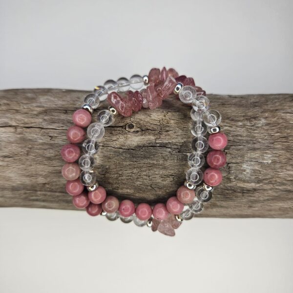 Rhodonit Bergkristall Erdbeerquarz Doppelarmband Halskette kaufen Online Shop Schweiz Love Spirit