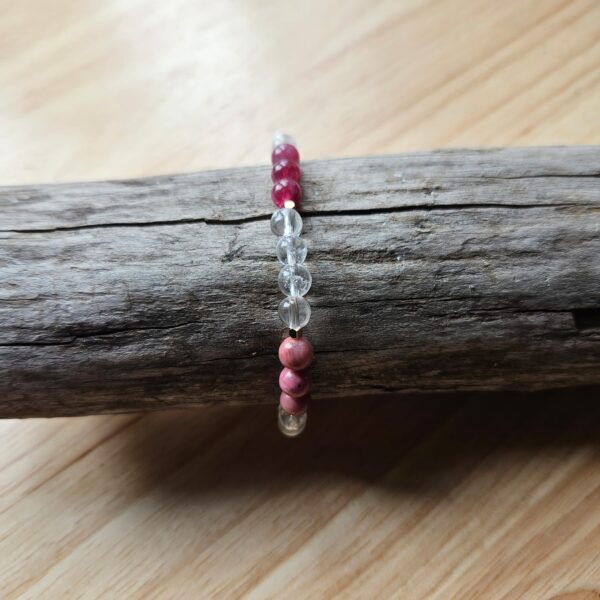 Armband aus Lepidolith, Bergkristall und Rhodonit – Bild 2