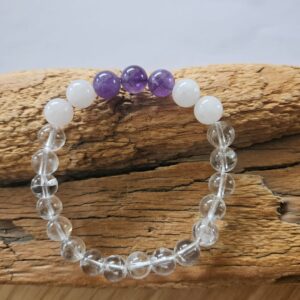 Bergkristall, Amethyst & Rosenquarz Armband