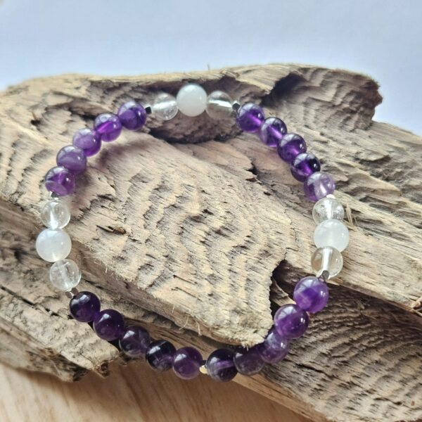 Amethyst, Bergkristall & Mondstein Armband