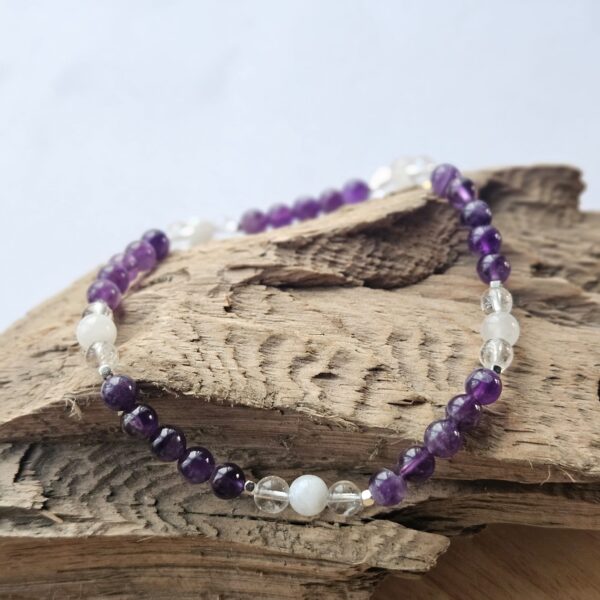 Amethyst, Bergkristall & Mondstein Fusskette