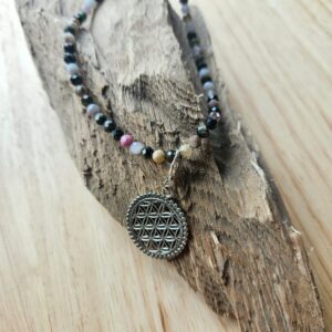 Turmalin Fusskette mit Blume des Lebens Charm
