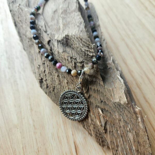 Turmalin Fusskette mit Blume des Lebens Charm