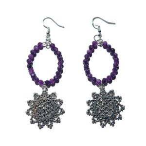 Ohrringe Amethyst mit Blume des Lebens