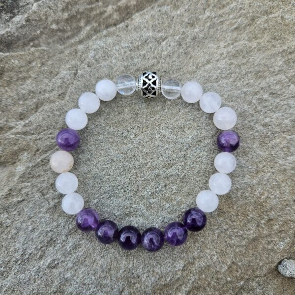 Amethyst Rosenquarz & Bergkristall Armband – Harmonie, Liebe & Klarheit